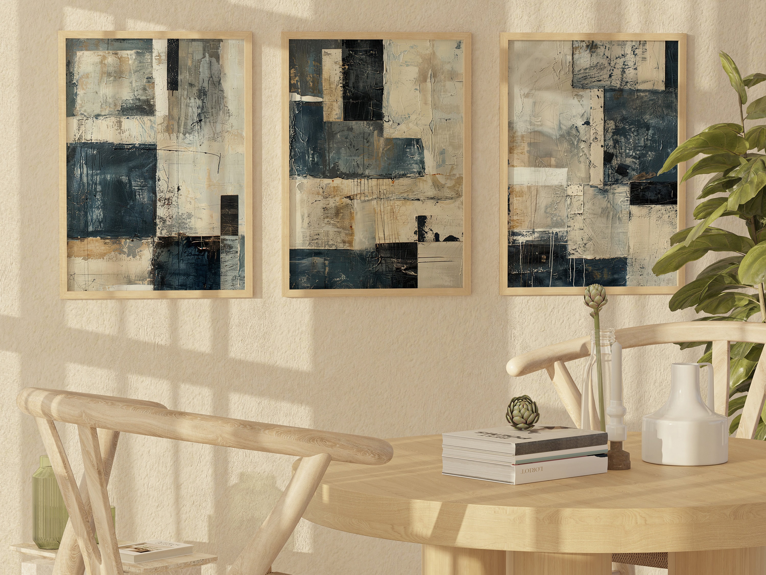 Minimalist Abstract Blue and Grey Printable Wall Art, Neutral Simple