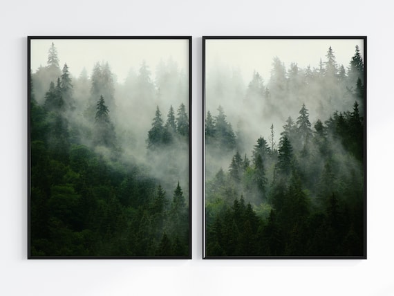 Misty Forest Print Set: Woodland Pine Tree Landscape (Digital Download)