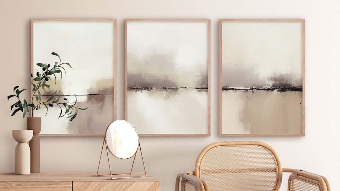 Minimalist Neutral Abstract Printable Wall Art Set of 3, Beige Abstract ...