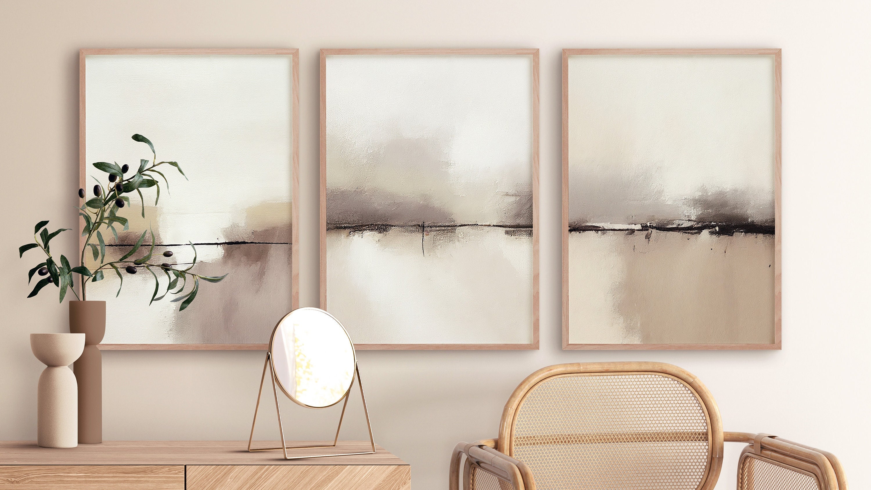Minimalist Neutral Abstract Printable Wall Art Set of 3 Beige - Etsy