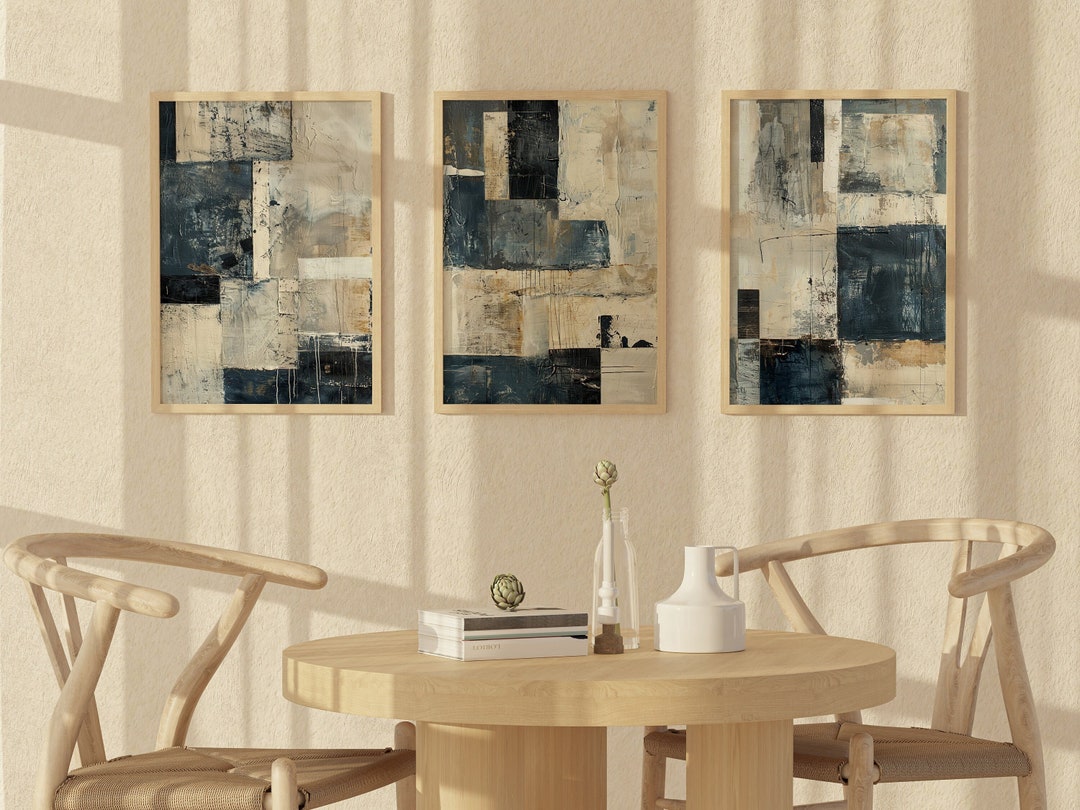 Minimalist Abstract Blue and Grey Printable Wall Art, Neutral Simple