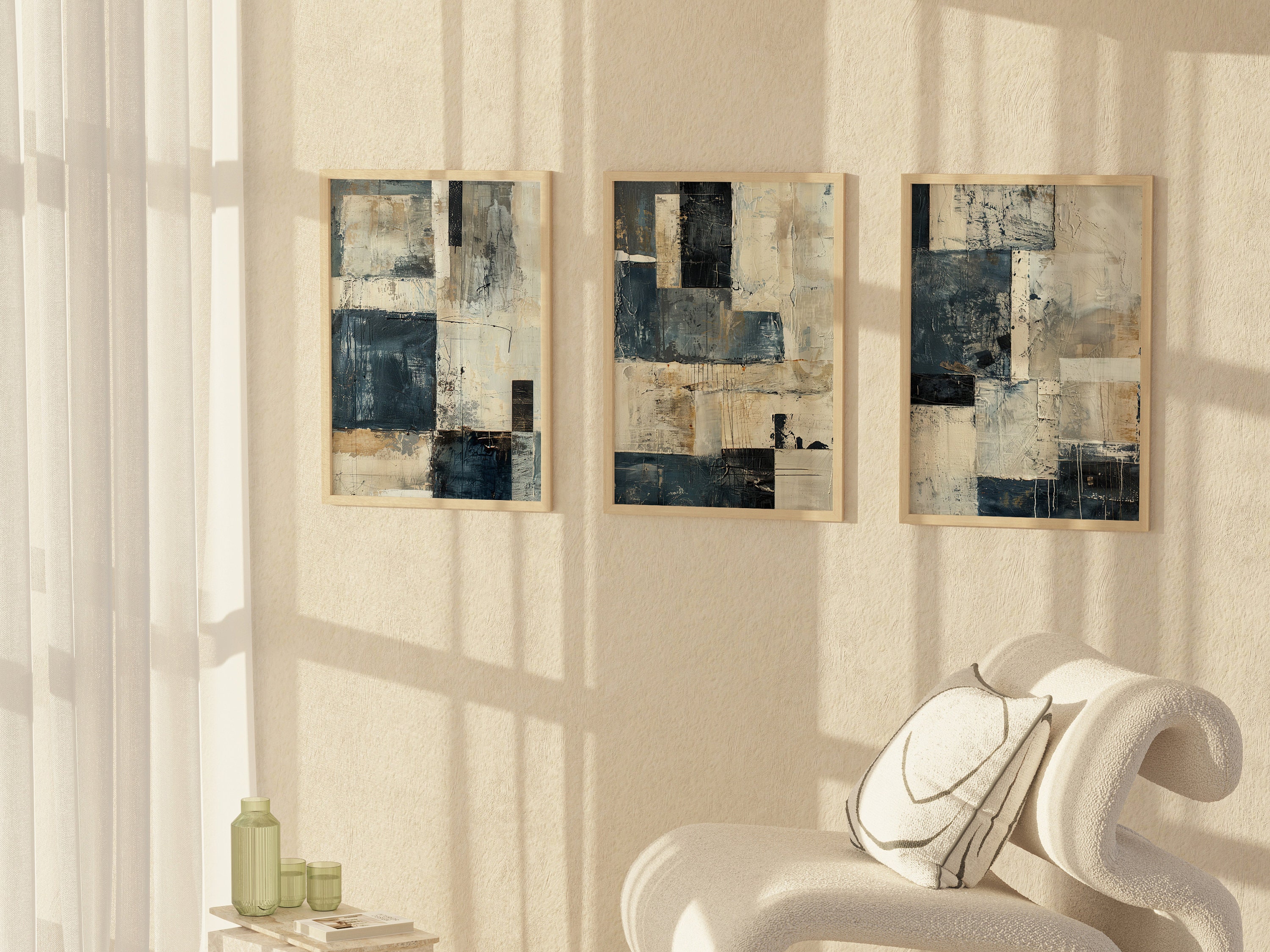 Minimalist Abstract Blue and Grey Printable Wall Art, Neutral Simple