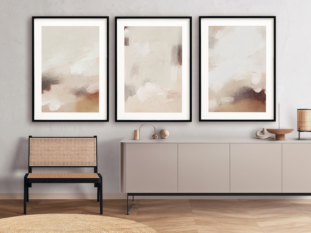 Minimalist Beige and Blush Abstract Printable Wall Art Set of 3, Simple ...