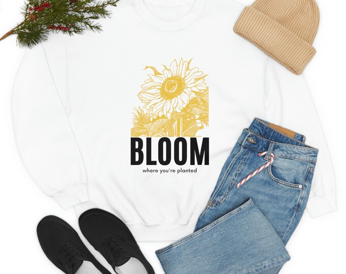 BLOOM SWEATSHIRT, SUNFLOWER Sweatshirt, Crewneck Bloom, It Ends With us, Botanical Sweatshirt, Bloom Heavy Blend Crew Neck Sweatshirt Unisex