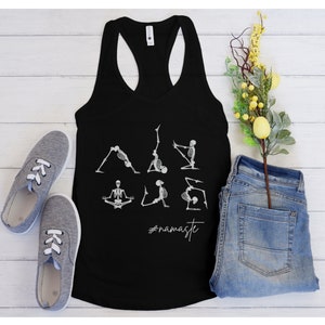 Namaste Skeleton Tank Top: Yoga Tank Top, Lotus Top, Meditation Tank Top, Motivational Tank, Lotus Flower Yoga Namaste Tank Top