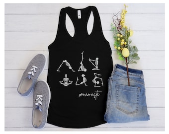 Namaste Skeleton Tank Top: Yoga Tank Top, Lotus Top, Meditation Tank Top, Motivational Tank, Lotus Flower Yoga Namaste Tank Top