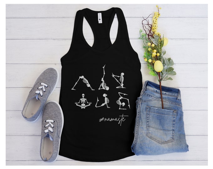 Namaste Skeleton Tank Top: Yoga Tank Top, Lotus Top, Meditation Tank Top, Motivational Tank, Lotus Flower Yoga Namaste Tank Top