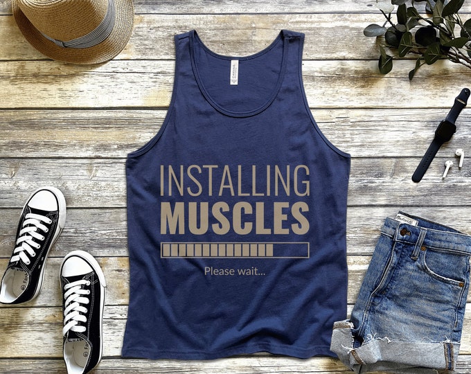INSTALLING MUSCLES Please Wait: Bodybuilding TANK, Workout Tank, Gym Partner Gift, Workout Clothes, Gym Apparel, Weightlifting Tank Top