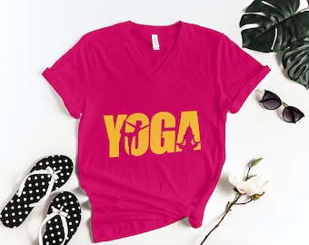 YOGA SHIRT, Meditate Shirt, Retro Yoga Shirt, Yoga Apparel, Yoga Instructor, Yoga Teacher Gift, Yoga Tee, V Neck Yoga T-Shirt For Unisex