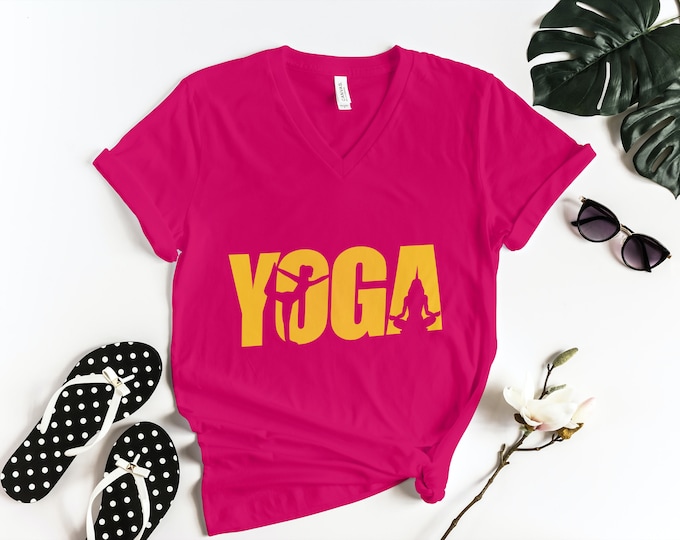 YOGA SHIRT, Meditate Shirt, Retro Yoga Shirt, Yoga Apparel, Yoga Instructor, Yoga Teacher Gift, Yoga Tee, V Neck Yoga T-Shirt For Unisex