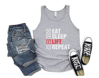 Eat Sleep Lift Repeat Tank: Bodybuilding TANK, MUSCLE Tank, Gym Apparel, Crossfit tank, , gym tank, Weightlifting Motivational Tank UNISEX