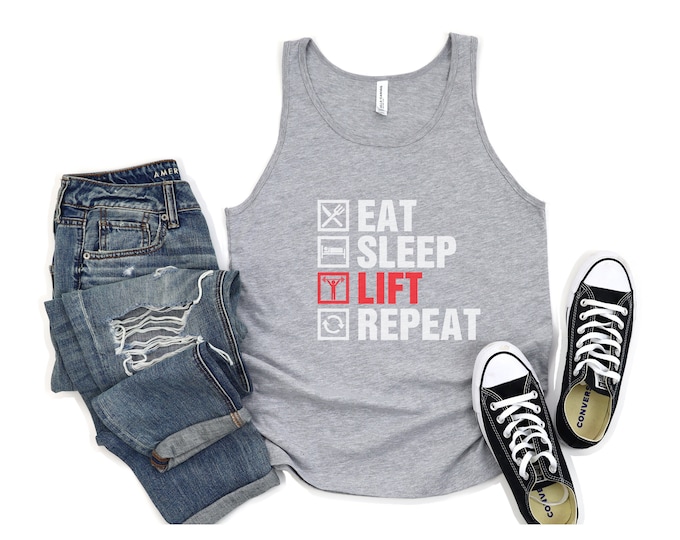 Eat Sleep Lift Repeat Tank: Bodybuilding TANK, MUSCLE Tank, Gym Apparel, Crossfit tank, , gym tank, Weightlifting Motivational Tank UNISEX