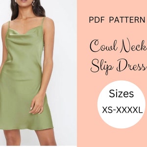 Cowl Neck Slip Dress Sewing Pattern, Slip Dress Pattern, Cowl Neck Dress Pattern, PDF Download, Sizes XS-XXXXL