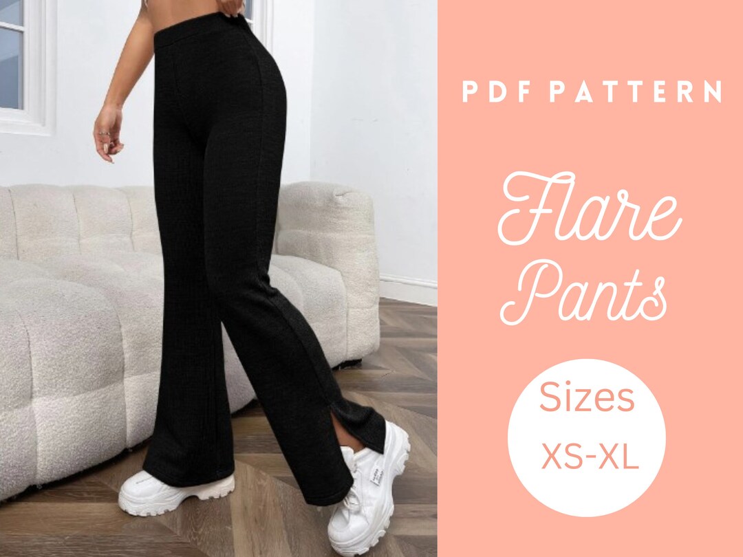 Flare Leg Pants Sewing Pattern, Trousers Sewing Pattern, Split Hem ...