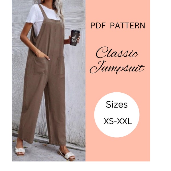 Classic Jumpsuit Sewing Pattern, Jumpsuit Sewing Pattern, Dungaree jumpsuit, Easy Instructions, PDF Download