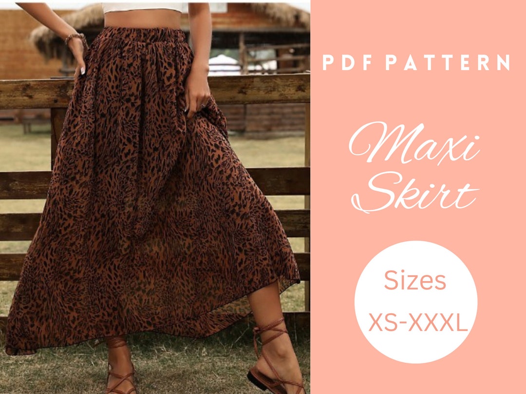 Maxi Skirt Sewing Pattern, Women's Long Skirt Sewing Pattern, Elastic