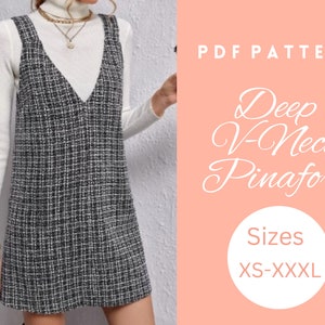 Deep V-Neck Pinafore Dress Sewing Pattern, Pinafore Dress Sewing Pattern, PDF Download, Easy Instructions