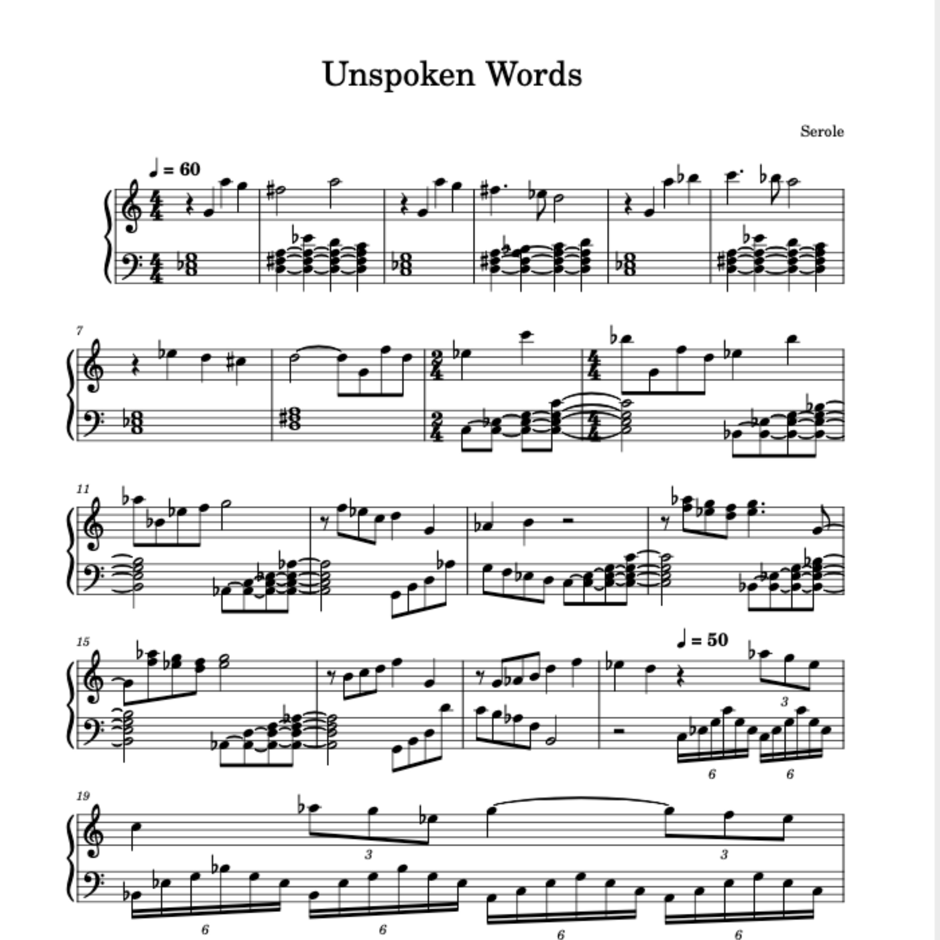 Unspoken Words Original Sheet Music Etsy