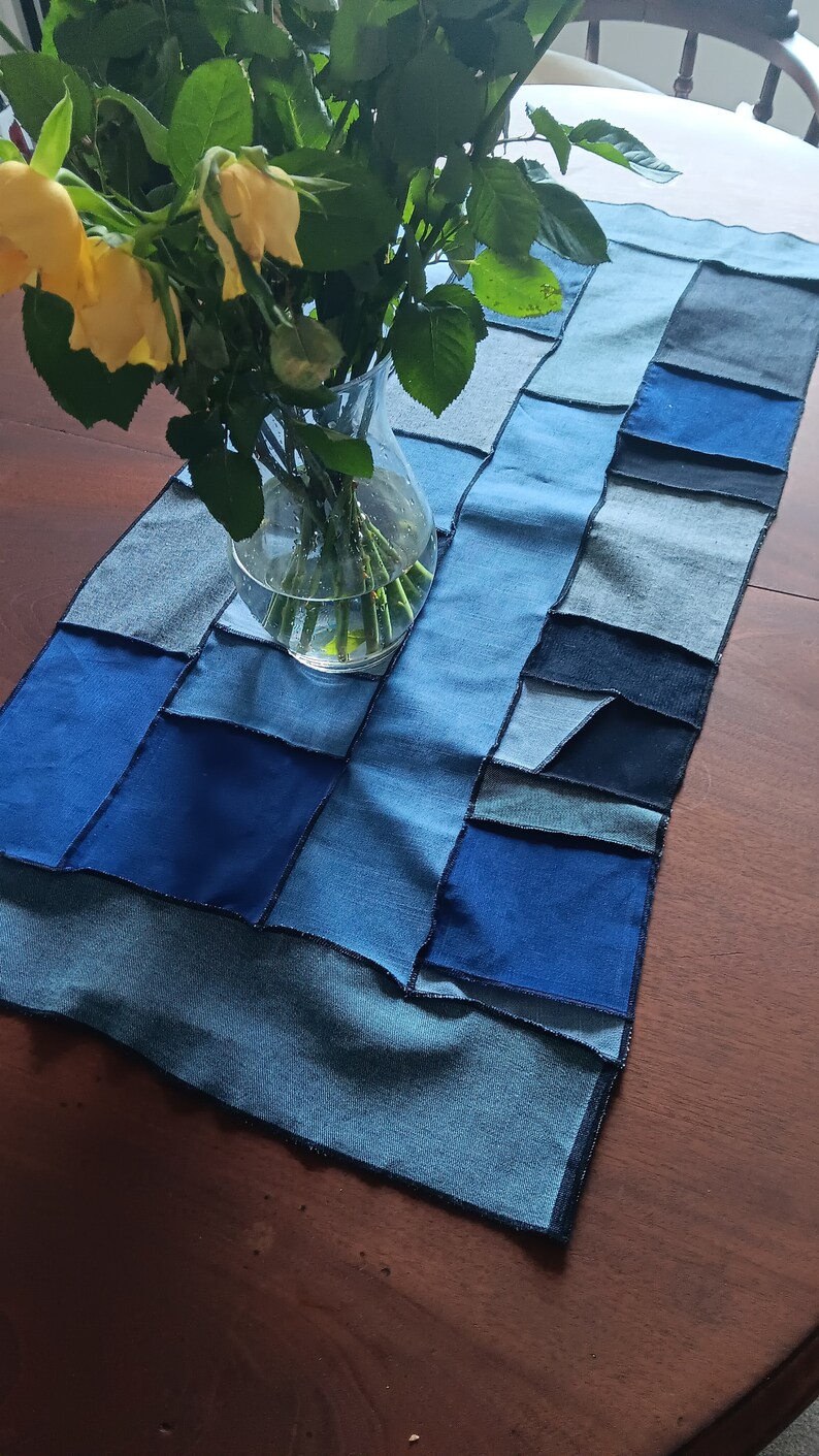 Image showcasing Patchwork Upcycled Fabric, Denim Patchwork, Upcycled Home Decor ...