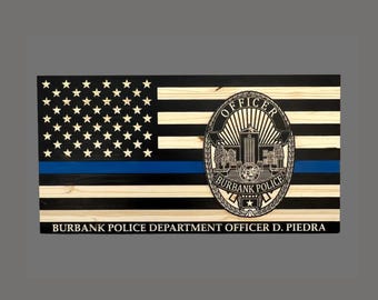 Custom Wooden Thin Blue Line Flag – Police Emblem Plaque, Personalized Officer Gift