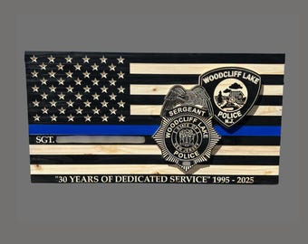 Personalized Wood Thin Blue Line Flag – Police Badge, Patch, Law Enforcement Gift