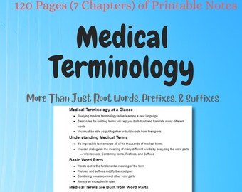 Medical Terminology Notes | 7 Chapters | Organized Printable Cheat Sheet | Nursing Study Guide | Digital Download
