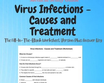 Virus Infections - Causes and Treatment Study Guide | Fill-In-The-Blank Worksheet w/ Answer Key | Printable Cheat Sheet | Digital Download