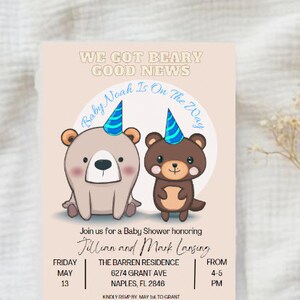 Cute Bear Baby Shower Digital Template | Electronic Editable Template | Baby Boy Evite Canva Template | Instant Download