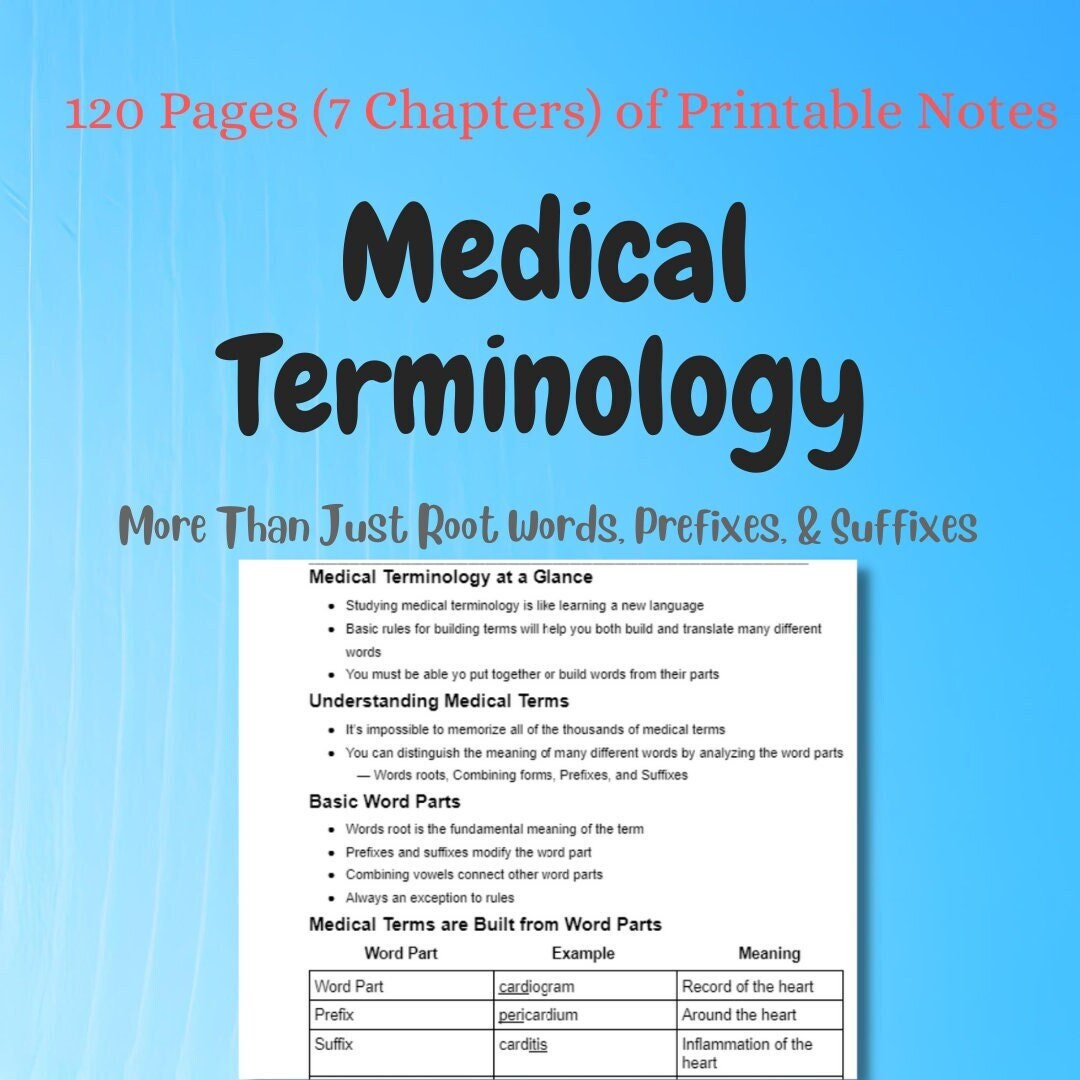 Medical Terminology Notes 7 Chapters Organized Printable Cheat Sheet 