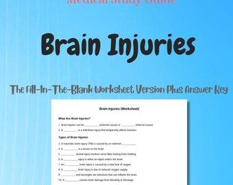 Brain Injuries Study Guide | Fill-In-The-Blank Worksheet w/Answer Key | Printable Cheat Sheet | Digital Download