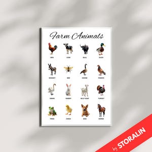 Poster boerderijdieren • Montessori educatieve digitale download • Grafiek voor thuisonderwijs