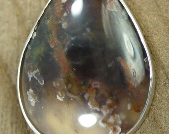 Sterling Silver Plume Agate Pendant Necklace With 18" 925 Dainty Chain and Toggle Clasp