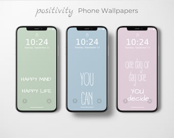 affirmation iphone wallpapers, positivity iPhone Wallpaper Asthetic Backgrounds SET OF 3 Lockscreen | good vibes smartphone Instant Download
