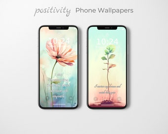 affirmation iphone wallpapers, positivity iPhone Wallpaper Asthetic Backgrounds SET OF 7 Lockscreen | good vibes smartphone Instant Download