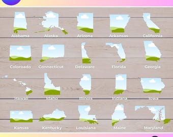50 US States Editable Canva Templates - United States Map Bundle - Drag and Drop - Individual States - make your own American State Design!