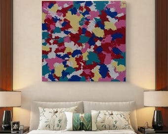 Cuadro abstracto acrílico de gran formato de 100 x 100 cm / Lienzo decorativo colorido hecho a mano para pared