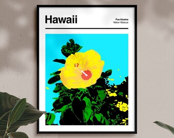 Hawaii Botanical Tropical Art Print - Botanical Abstract Art Poster, Flower Market Poster, Hibiscus Art, Hawaii Wall Décor, Tropical Flower
