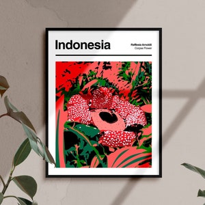 Indonesia Botanical Art Poster - Botanical Abstract Art Poster, Flower Market Poster, Colorful Floral Art, Red Flower Poster, Corpse Flower