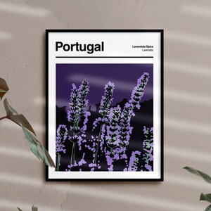 Impresión de arte botánico de Portugal - Cartel de arte abstracto botánico, cartel del mercado de flores, arte floral de lavanda, cartel de flor púrpura, floral moderno