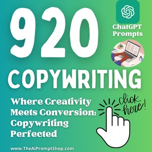 920 ChatGPT Prompts for Copywriting | 46 Different Topics | AI | Digital Download | Instant Access