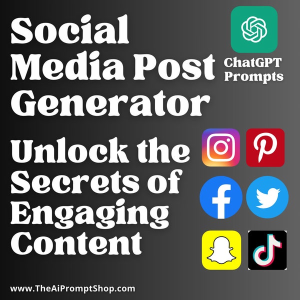 ChatGPT Social Media Post Generator | TikTok | Facebook | Pinterest | Twitter | Instagram | Instant Access |