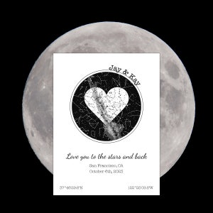 Carte des étoiles coeur classique - carte des étoiles coeur personnalisée - carte du ciel - nuit de notre rencontre - là où tout a commencé - cadeau d'anniversaire - cadeau de la Saint-Valentin