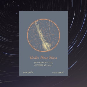 Carte du ciel Tribeca Vibes - carte des étoiles personnalisée - carte du ciel personnalisée - carte du ciel nocturne, étoiles et constellation - cadeau d'anniversaire