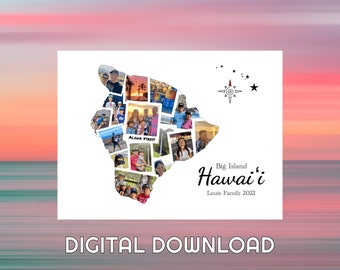 Big Island · Hawaii Island – Individuelle Fotocollage – Personalisierter Kartendruck – Reisegeschenk, Jahrestagsgeschenk | DIGITALER DOWNLOAD