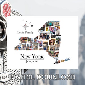 Fotocollage staatskaart staat New York - gepersonaliseerde kaartafdruk - verjaardagscadeau - cadeau-idee voor reizen - muurkunst elke staat en land - digitaal bestand