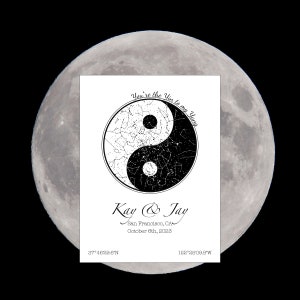 Carte des étoiles Yin et Yang - Carte des étoiles YinYang personnalisée - Ciel nocturne Yin-Yang personnalisé, Constellation, Galaxie - Cadeau d’anniversaire - FICHIER NUMÉRIQUE