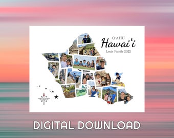 Oahu · Hawaii Insel – Individuelle Fotocollage – Personalisierter Kartendruck – Reisegeschenk, Jahrestagsgeschenk | DIGITALER DOWNLOAD
