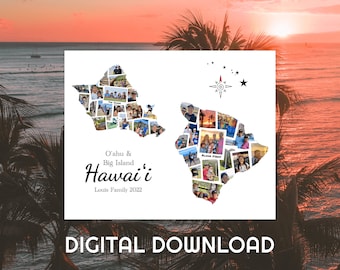Individuelle Fotocollage der Hawaii-Inseln – Zwei (2) beliebige Inseln – Personalisierter Kartendruck – Reisegeschenk, Jahrestagsgeschenk | DIGITALER DOWNLOAD