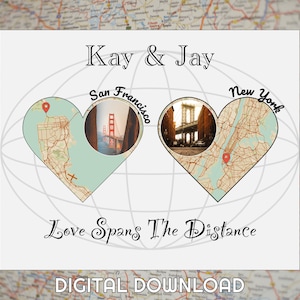 Notre histoire d'amour, Deux ne font plus qu'un, l'amour ne connaît pas de distance - Carte photo personnalisée avec 2 coeurs - Idées cadeaux d'anniversaire pour elle - Cadeau pour la Saint-Valentin