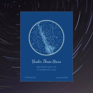 Carte des étoiles Pacific Vibes - carte des étoiles personnalisée - carte du ciel personnalisée - ciel nocturne, étoiles, constellation - sous ces étoiles - cadeau d'anniversaire